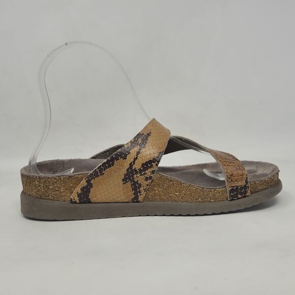 Mephisto Sandals EU37 US7 Helen Tan Snakeskin Print Leather Comfort Slides Thong - Picture 6 of 11